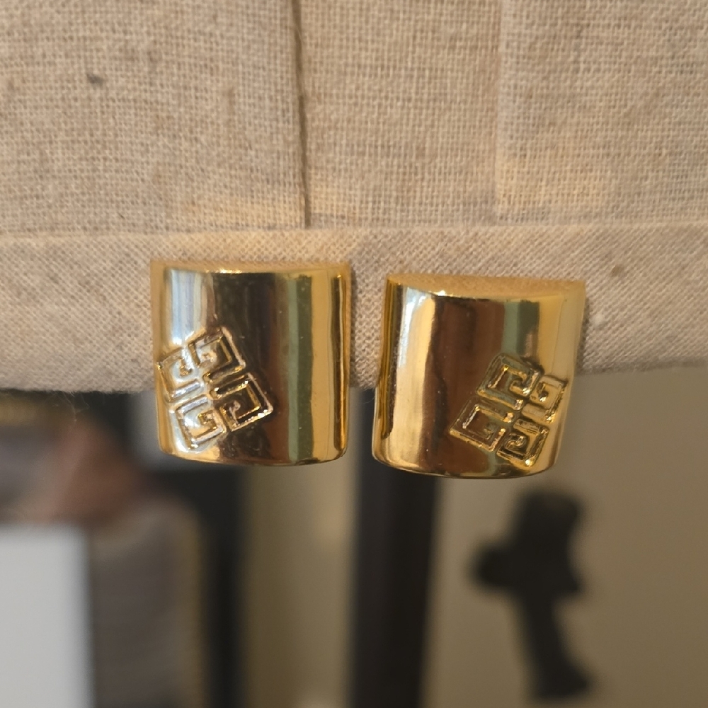 Givenchy Vintage Gold Clip-On Earrings with Geometric Design
